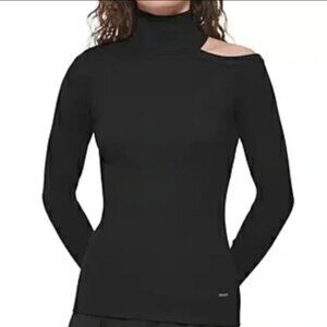 DKNY Black Cut-Out Ribbed Sweater L